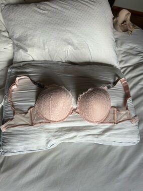 Victorias Secret Baby Pink Lace Push up Bra with Rhinestone straps